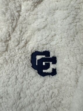 Cream Teddy Sherpa Jacket with Navy Logo Embroidery